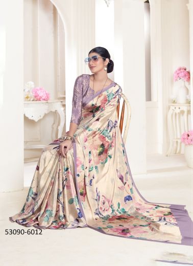 Multicolored Crepe Silk Digitally Printed Vibrant Saree For Kitty-Parties