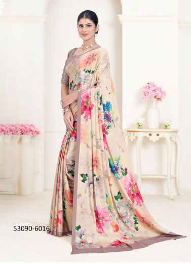 Multicolored Crepe Silk Digitally Printed Vibrant Saree For Kitty-Parties