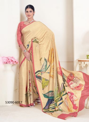 Multicolored Crepe Silk Digitally Printed Vibrant Saree For Kitty-Parties