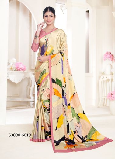 Multicolored Crepe Silk Digitally Printed Vibrant Saree For Kitty-Parties