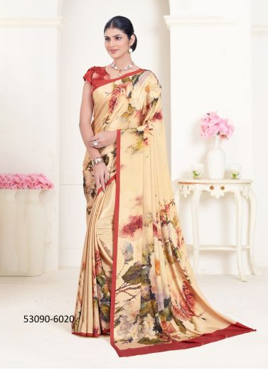 Multicolored Crepe Silk Digitally Printed Vibrant Saree For Kitty-Parties