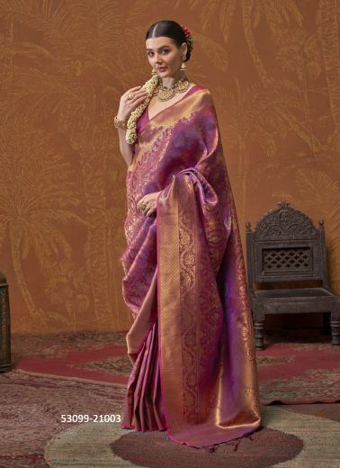 Purple Woven Silk Handloom Saree For Traditional / Religious Occasions