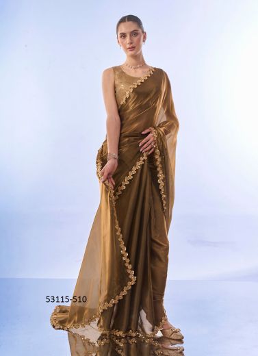 Coffee Brown Jimmy Choo Sequins-Work Party-Wear Bollywood Saree