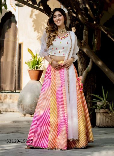 Multicolored Art Silk Digitally Printed Party-Wear Stylish Lehenga Choli