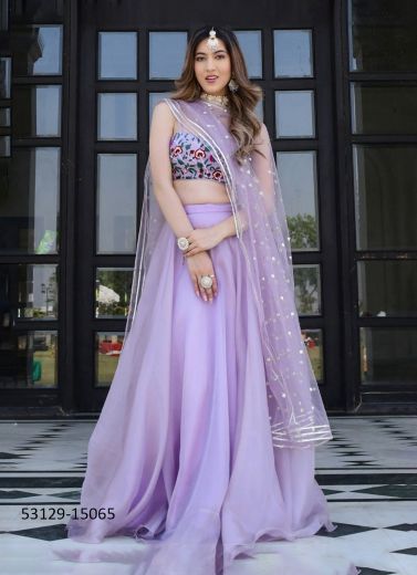 Lilac Organza Net Digitally Printed Party-Wear Stylish Lehenga Choli