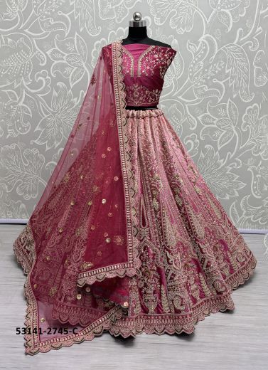 Purple Velvet Handwork Wedding-Wear Bridal Lehenga Choli