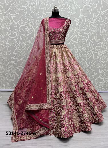 Purple Velvet Handwork Wedding-Wear Bridal Lehenga Choli