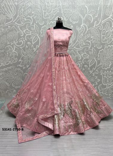 Pink Net Handwork Wedding-Wear Bridal Lehenga Choli