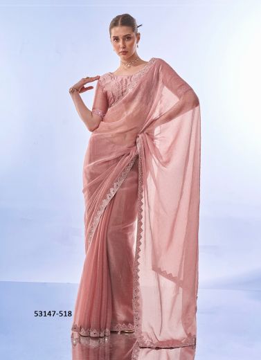 Pink Burberry Mirror-Work Party-Wear Bollywood Saree