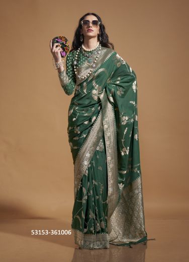 Green Georgette Handloom Woven Festive-Wear Saree