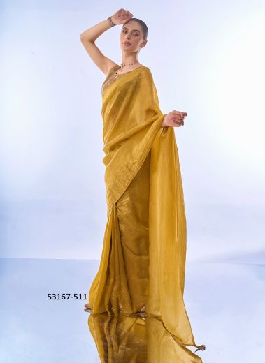 Mustard Yellow Fendi Jimmy Choo Sequins-Work Party-Wear Bollywood Saree