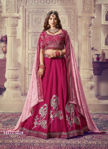 Dark Magenta Viscose Silk Sequins-Work Party-Wear Readymade Reception Lehenga Choli