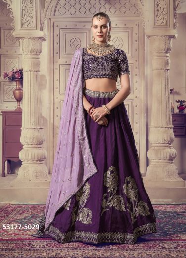 Dark Violet Viscose Silk Sequins-Work Party-Wear Readymade Reception Lehenga Choli