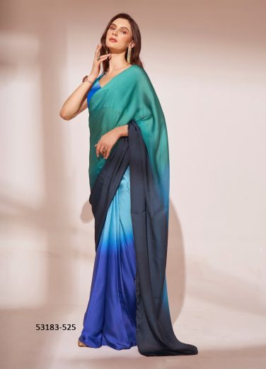 Multicolored Satin Georgette Shaded Party-Wear Ready-To-Wear Saree