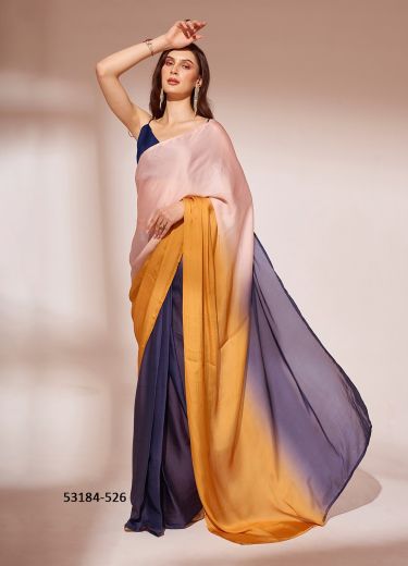 Multicolored Satin Georgette Shaded Party-Wear Ready-To-Wear Saree