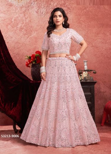 Light Pink Net Zarkan-Work Wedding-Wear Readymade Bridal Lehenga Choli