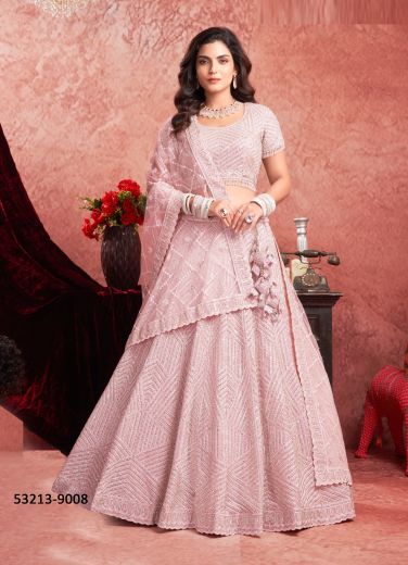 Light Pink Net Zarkan-Work Wedding-Wear Readymade Bridal Lehenga Choli