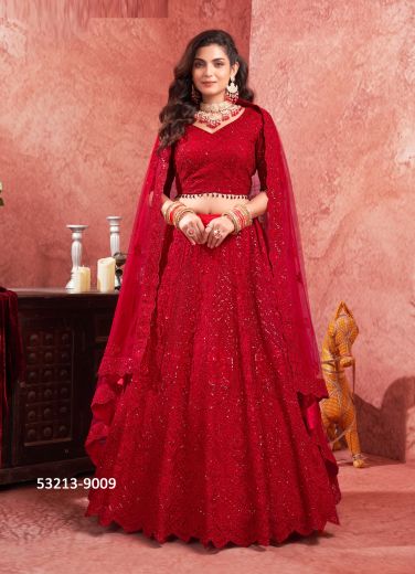 Red Net Zarkan-Work Wedding-Wear Readymade Bridal Lehenga Choli