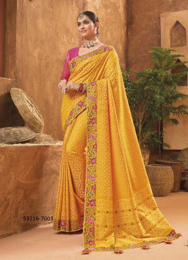 Orange Banarasi Silk Handworked Wedding-Wear Saree