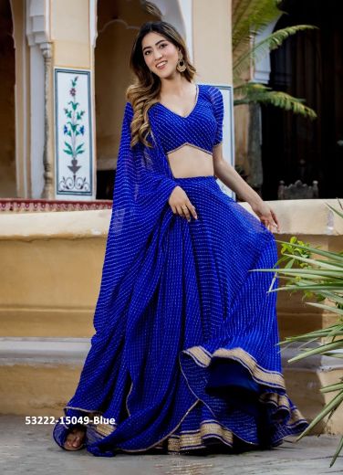 Blue Georgette Bandhani Leheriya Printed Festive-Wear Traditional Lehenga Choli