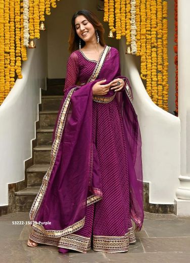 Purple Georgette Bandhani Leheriya Printed Festive-Wear Traditional Lehenga Choli