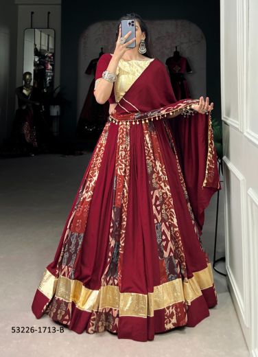 Multicolored Rayon With Tussar Silk Digitally Printed Festive-Wear Traditional Lehenga Choli