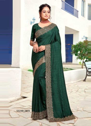 Green Art Silk Zari Embroidered Festive-Wear Saree