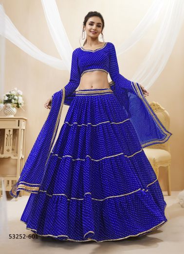 Blue Georgette Bandhani Printed Festive-Wear Traditional Lehenga Choli