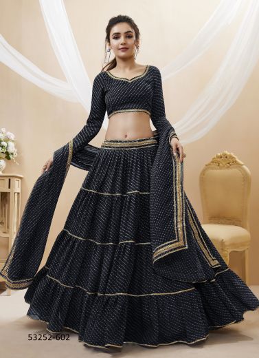 Black Georgette Bandhani Printed Festive-Wear Traditional Lehenga Choli