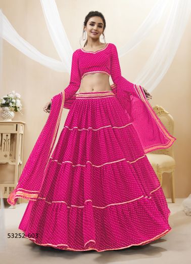 Magenta Georgette Bandhani Printed Festive-Wear Traditional Lehenga Choli