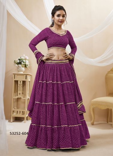 Purple Georgette Bandhani Printed Festive-Wear Traditional Lehenga Choli