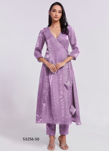 Lilac Woven Organza Party-Wear Readymade Co-Ord Set