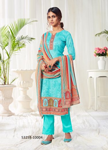 Aqua Cotton Digitally Printed Office-Wear Plus-Size Readymade Salwar Kameez