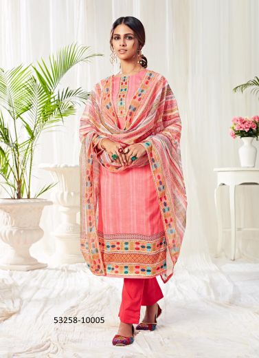 Pink Cotton Digitally Printed Office-Wear Plus-Size Readymade Salwar Kameez