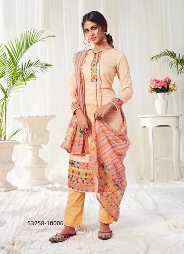 Peach Cotton Digitally Printed Office-Wear Plus-Size Readymade Salwar Kameez