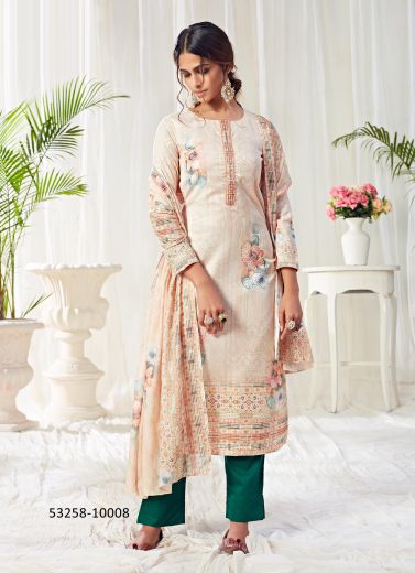 Light Peach Cotton Digitally Printed Office-Wear Plus-Size Readymade Salwar Kameez