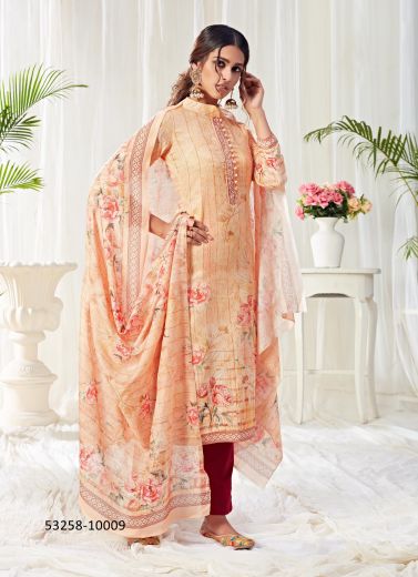 Peach Cotton Digitally Printed Office-Wear Plus-Size Readymade Salwar Kameez