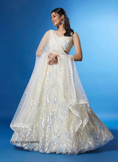 White Net Sequins-Work Wedding-Wear Gliterring Lehenga Choli