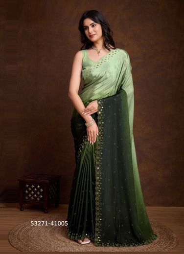 Green Shaded Two Tone Chinon Party-Wear Beautiful Saree