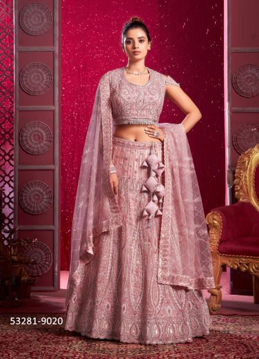 Pink Net Handworked Wedding-Wear Bridal Lehenga Choli