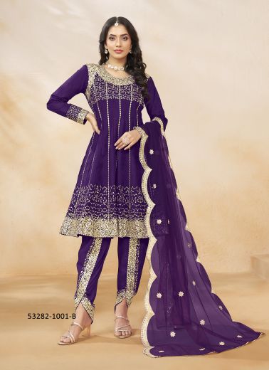 Violet Art Silk Sequins-Work Festive-Wear Dhoti-Pant Readymade Salwar Kameez