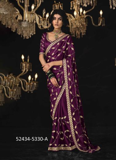 Purple Tissue Silk Embroidered Saree For Traditional / Religious Occasions