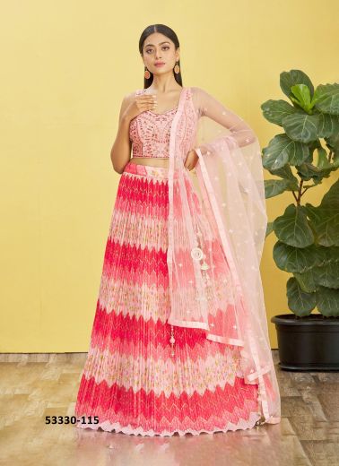 Multicolored Chinon Embroidered Wedding-Wear Reception Lehenga Choli