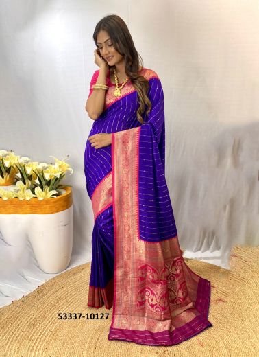 Violet & Magenta Woven Paithani Silk Saree For Traditional / Religious Occasions