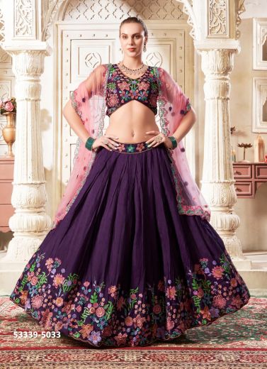 Dark Purple Silk Handworked Wedding-Wear Readymade Reception Lehenga Choli