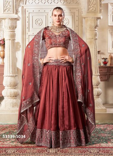 Maroon Silk Handworked Wedding-Wear Readymade Reception Lehenga Choli