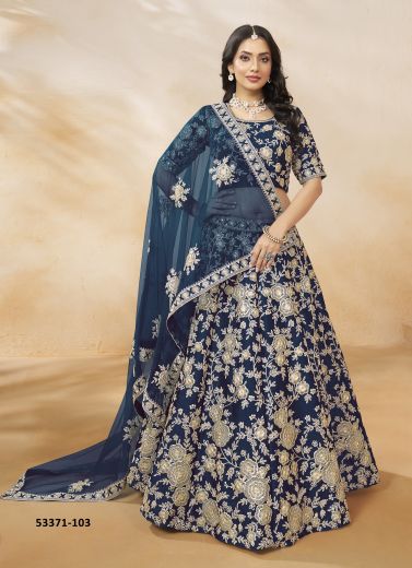 Blue Art Silk Embroidered Party-Wear Readymade Lehenga Choli