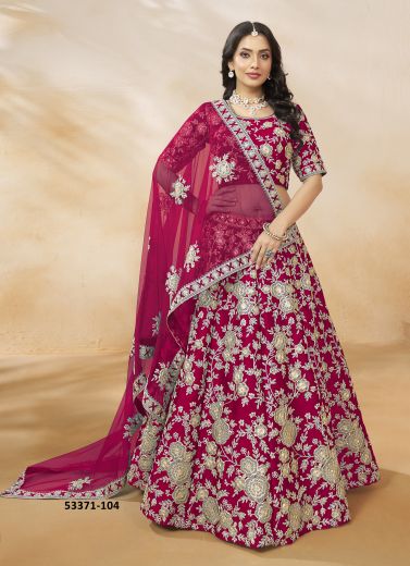 Wine Red Art Silk Embroidered Party-Wear Readymade Lehenga Choli