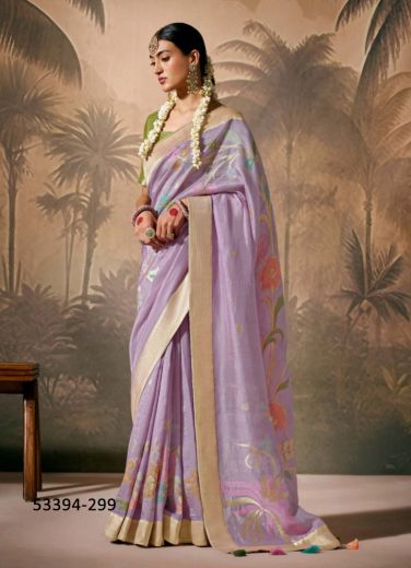 Lilac Woven Wedding-Wear Banarasi Silk Saree