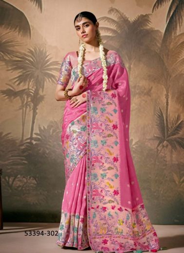 Pink Woven Wedding-Wear Banarasi Silk Saree